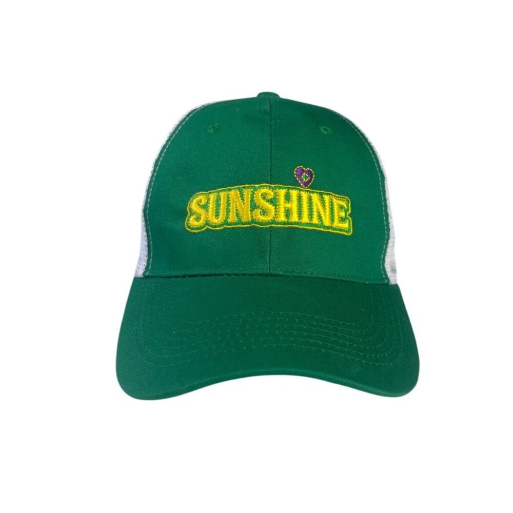Sunshine Embroidered Trucker Hat Green White Snapback Mesh‎ Adjustable
